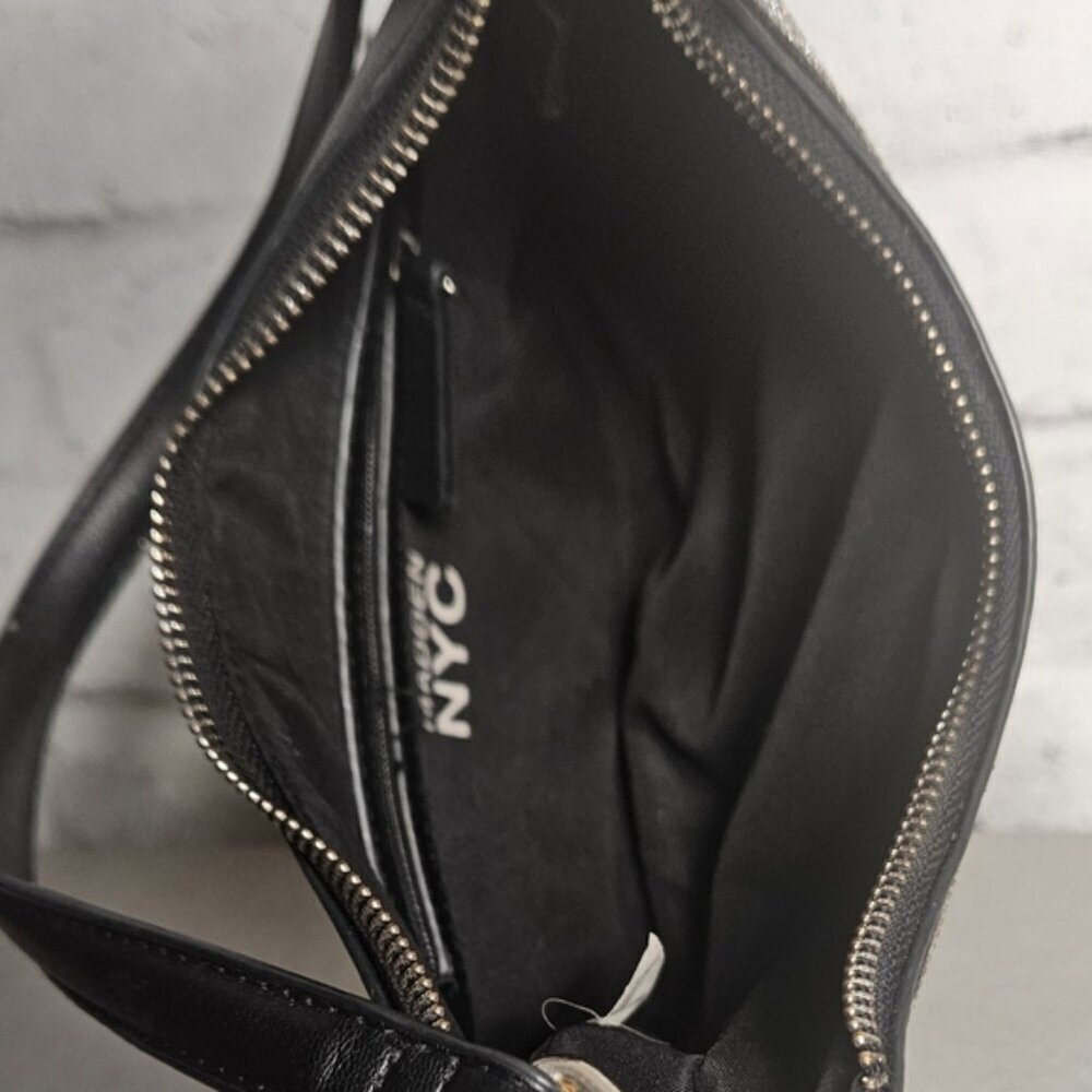 Steve Madden NYC Diamond Bling & Chain Black Faux Leather Purse - Picture 4 of 7